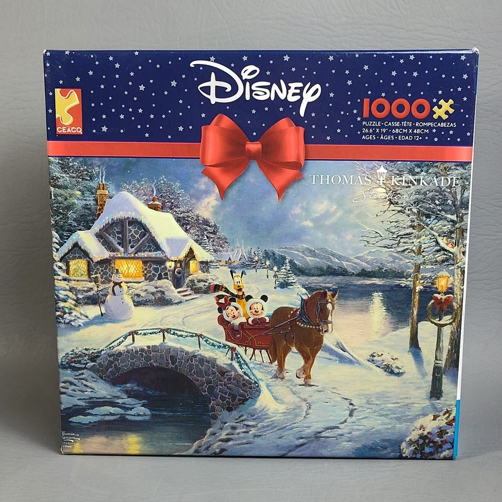 Ceaco Disney Thomas Kinkade 1000 pc Puzzle Mickey Minnie Evening Sleigh Ride NEW